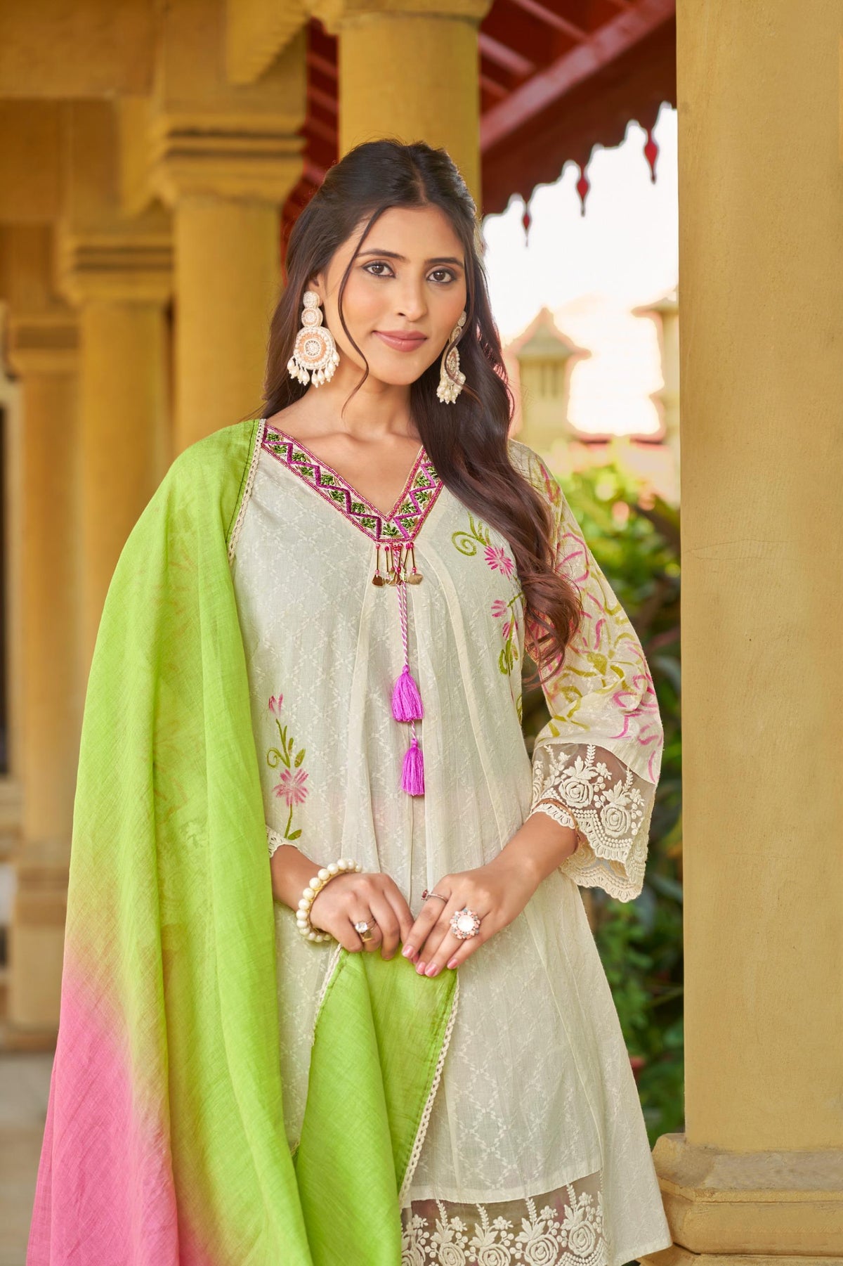 Top - Cotton Leno Shifali With Work Bottom - Cambric with work Duptta - Cotton Leno Inner - Cotton