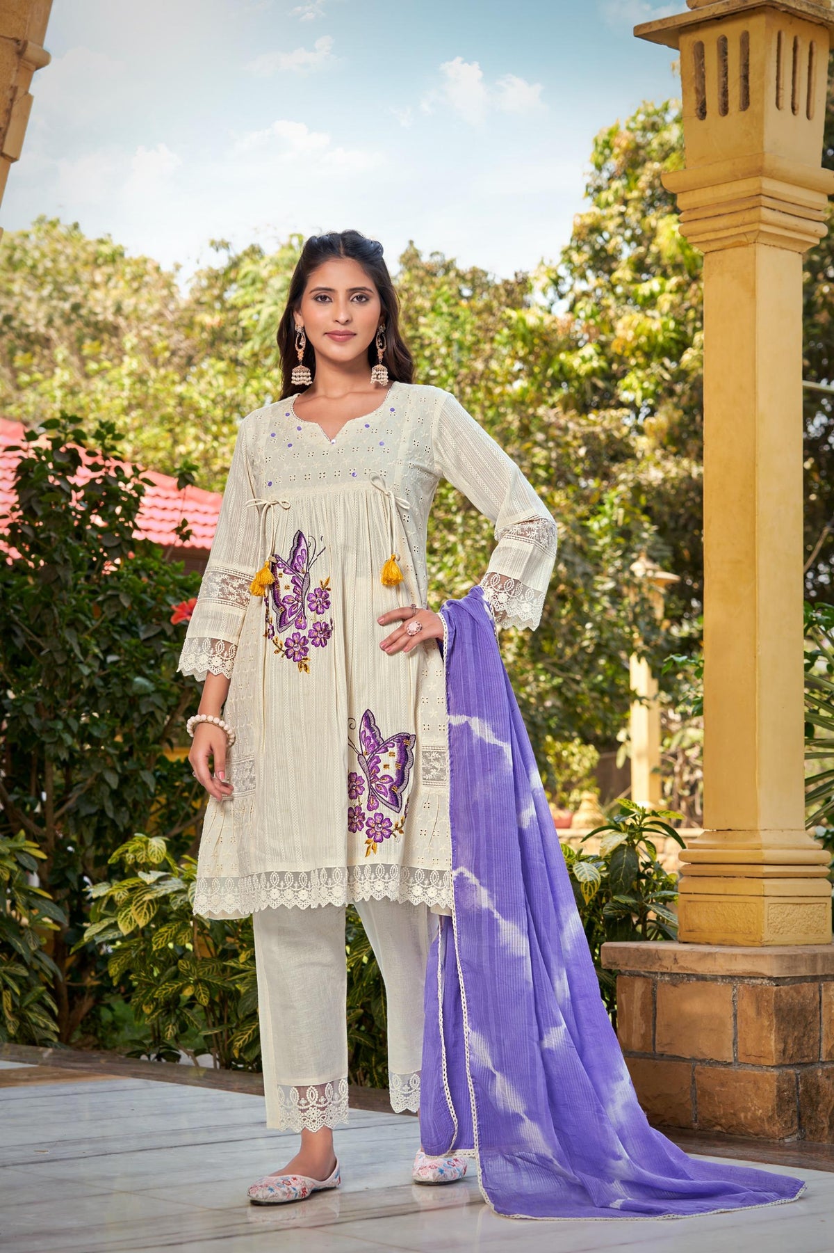 Top - Cotton Leno Shifali With Work Bottom - Cambric with work Duptta - Cotton Leno Inner - Cotton