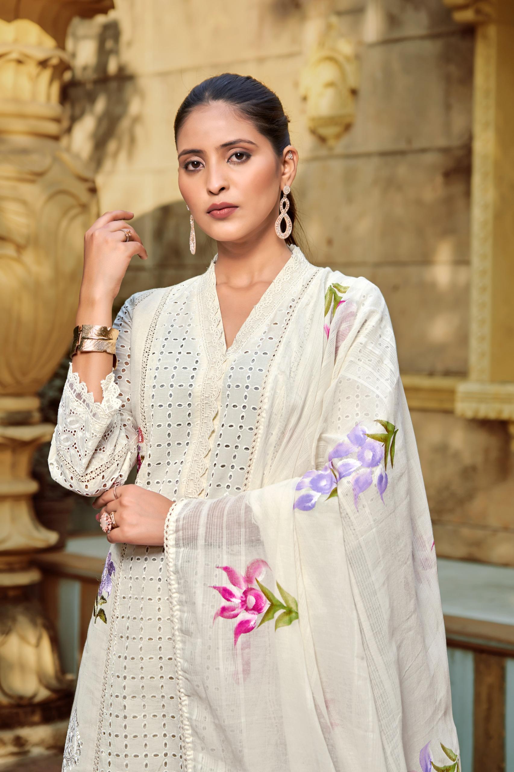 Top - Pure Cotton Shifali With Work Bottom - Cambric with work Duptta - Cotton Leno Handprint Inner - Cotton